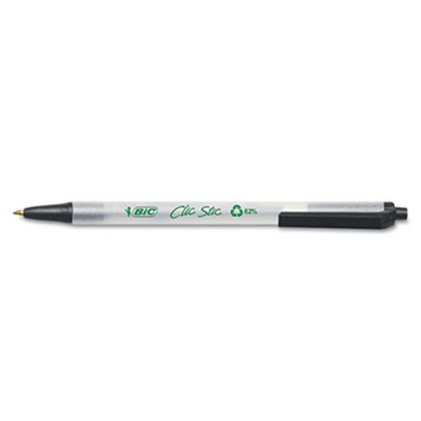 Bic CSEM11-BK Ecolutions Clic Stic Ballpoint Retractable Pen  Black Ink  Medium  Dozen